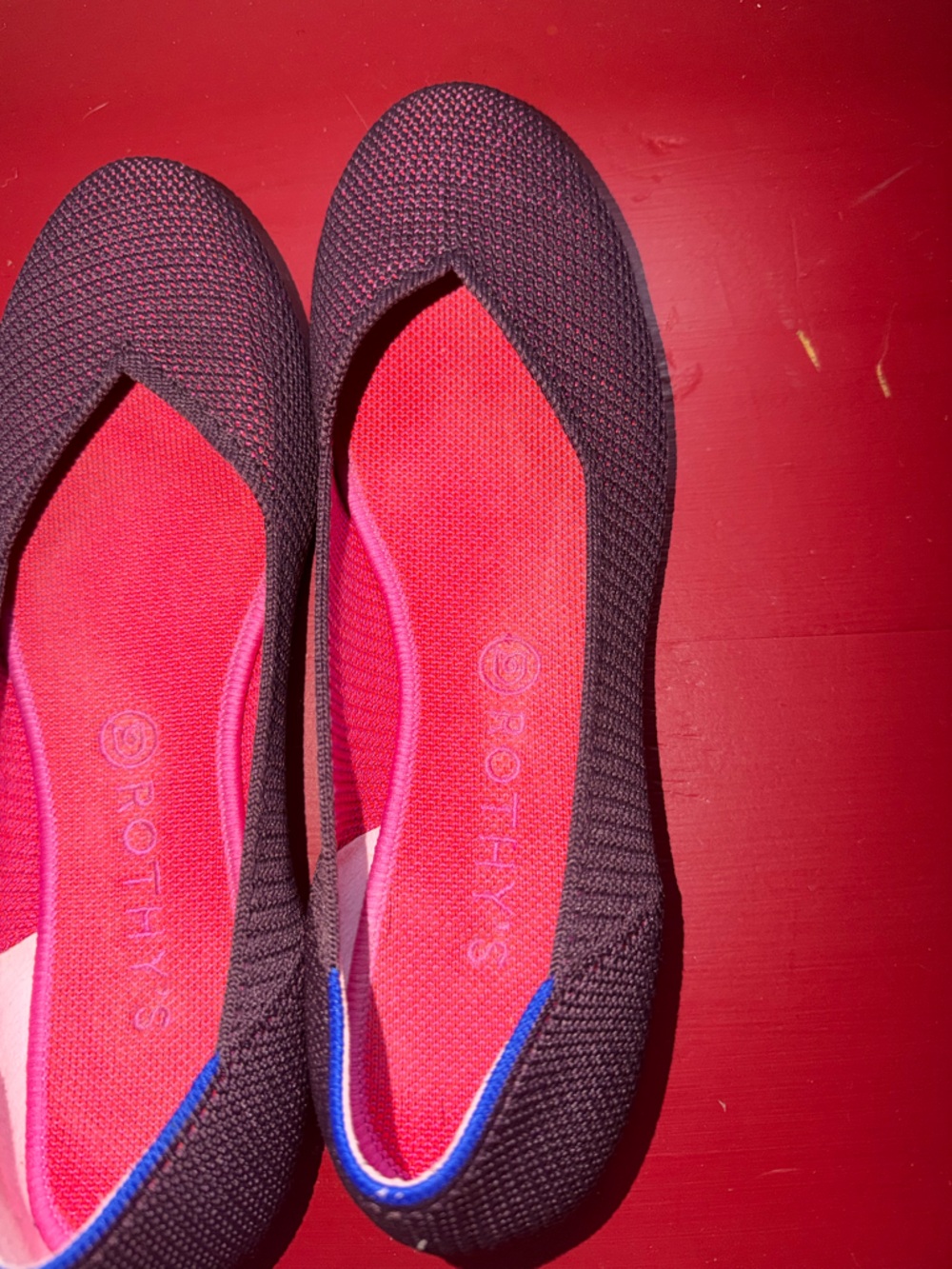 Rothy's Women's Eggplant Flat with Pink under layer size 11